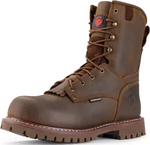 SUREWAY Men's 8" Waterproof Steel-Toe Logger Work Boot,Superior Oil/Slip Resistant,Thicker Full Grain Leather,Wedge Rubber Sole,EH Rated