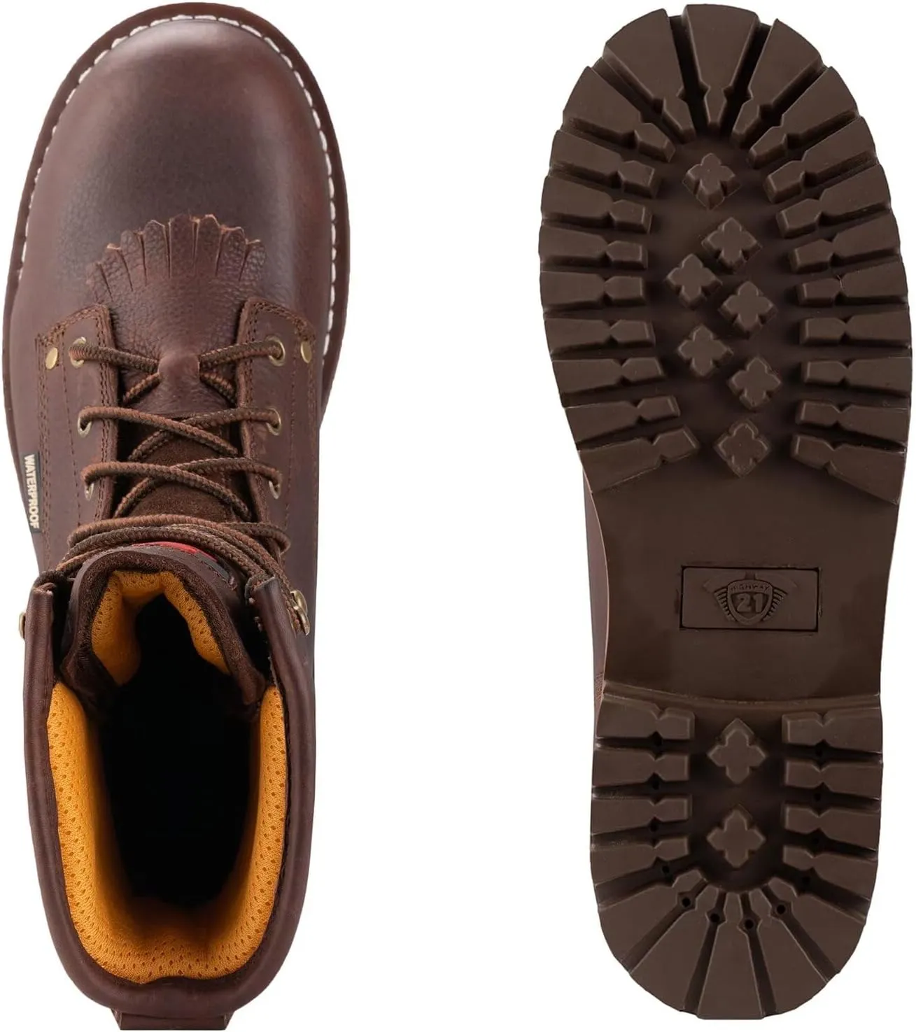 SUREWAY Men's 8" Waterproof Steel-Toe Logger Work Boot,Superior Oil/Slip Resistant,Thicker Full Grain Leather,Wedge Rubber Sole,EH Rated