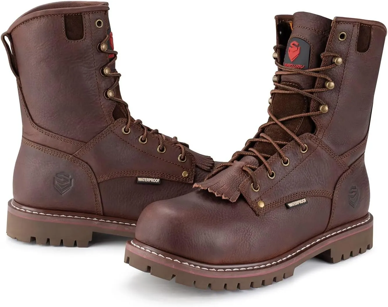 SUREWAY Men's 8" Waterproof Steel-Toe Logger Work Boot,Superior Oil/Slip Resistant,Thicker Full Grain Leather,Wedge Rubber Sole,EH Rated