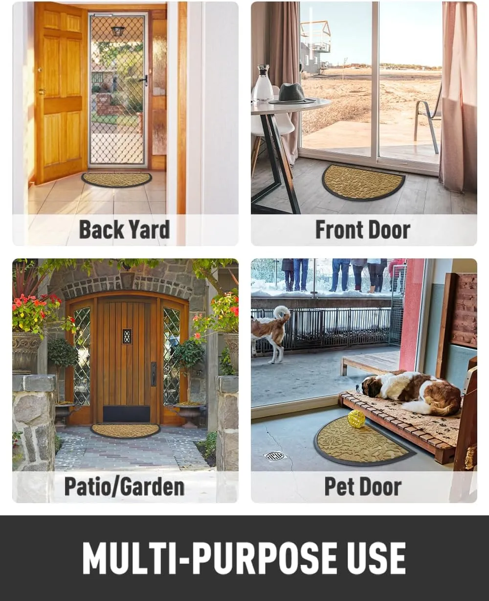 tchdio Door Mat Outdoor Indoor Entrance Doormat-Semicircular Durable Rubber Non Slip Front Door Mat for Outside Entry Entryway Welcome Mat for Muddy Paws and Shoes-Floral Yellow 17”x30”