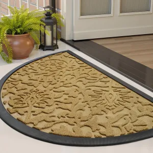tchdio Door Mat Outdoor Indoor Entrance Doormat-Semicircular Durable Rubber Non Slip Front Door Mat for Outside Entry Entryway Welcome Mat for Muddy Paws and Shoes-Floral Yellow 17”x30”