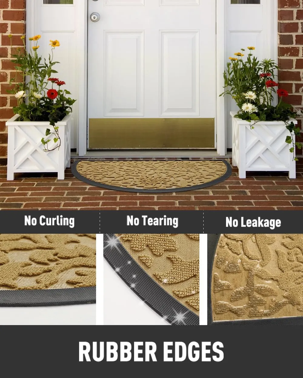 tchdio Door Mat Outdoor Indoor Entrance Doormat-Semicircular Durable Rubber Non Slip Front Door Mat for Outside Entry Entryway Welcome Mat for Muddy Paws and Shoes-Floral Yellow 17”x30”