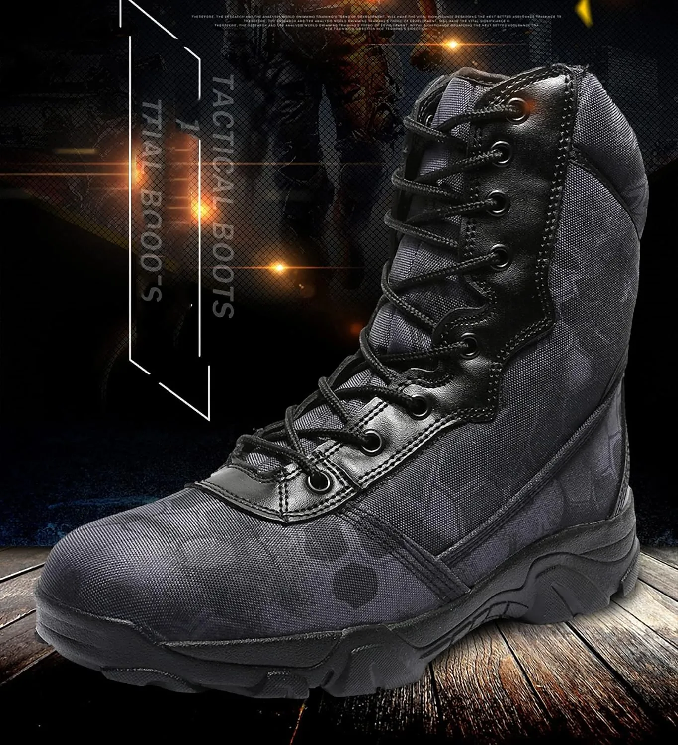 Tebapi Men Military Tactical Boots Backpacking Outdoor Hiking Camping Climbing Trekking Camouflage Ankle Boot Army Shoes Combat Waterproof Side Zipper