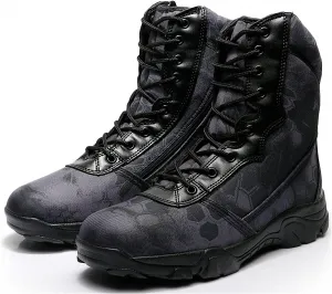 Tebapi Men Military Tactical Boots Backpacking Outdoor Hiking Camping Climbing Trekking Camouflage Ankle Boot Army Shoes Combat Waterproof Side Zipper