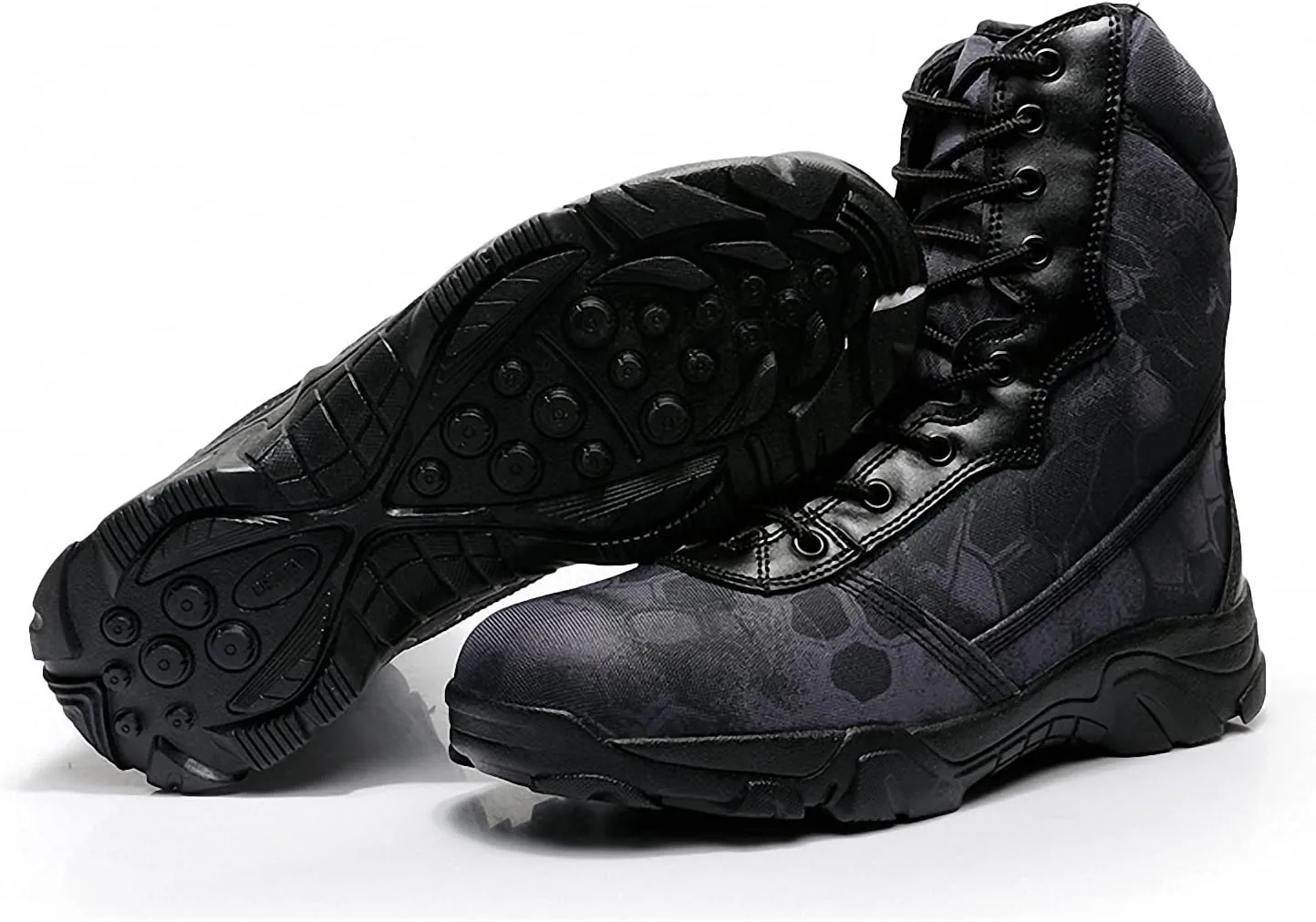 Tebapi Men Military Tactical Boots Backpacking Outdoor Hiking Camping Climbing Trekking Camouflage Ankle Boot Army Shoes Combat Waterproof Side Zipper