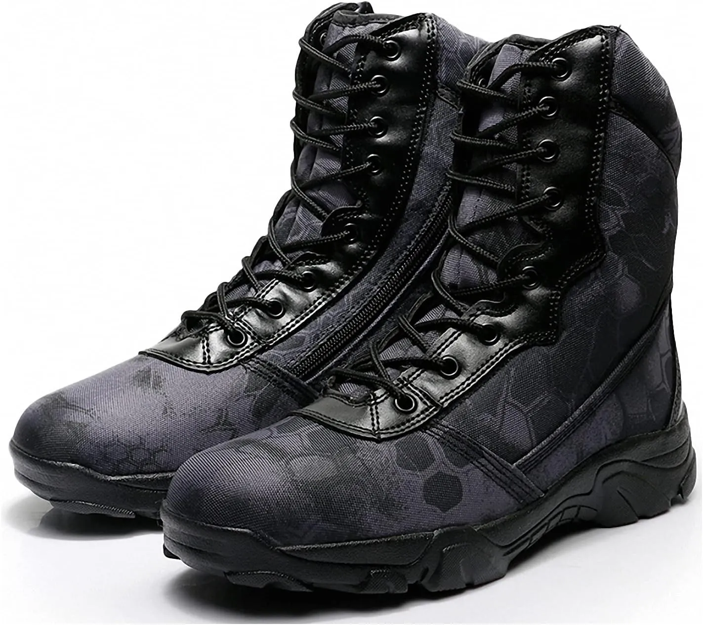 Tebapi Men Military Tactical Boots Backpacking Outdoor Hiking Camping Climbing Trekking Camouflage Ankle Boot Army Shoes Combat Waterproof Side Zipper