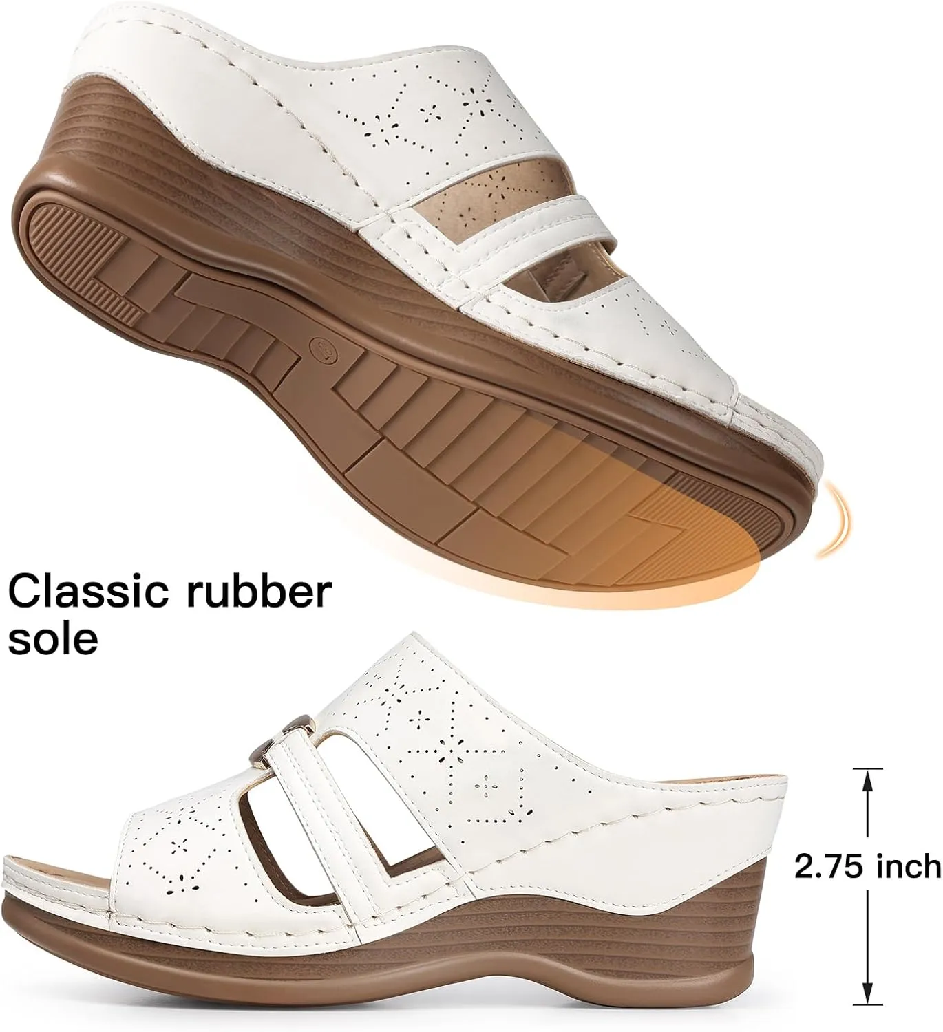 TEMOFON Sandals for Women Summer Wedge: Soft Hollow Out Dressy Slides Sandals, Rubber Sole, Comfortable Walking, Casual Slip on Platform Shoes