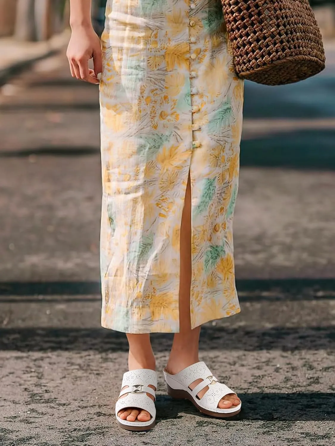 TEMOFON Sandals for Women Summer Wedge: Soft Hollow Out Dressy Slides Sandals, Rubber Sole, Comfortable Walking, Casual Slip on Platform Shoes