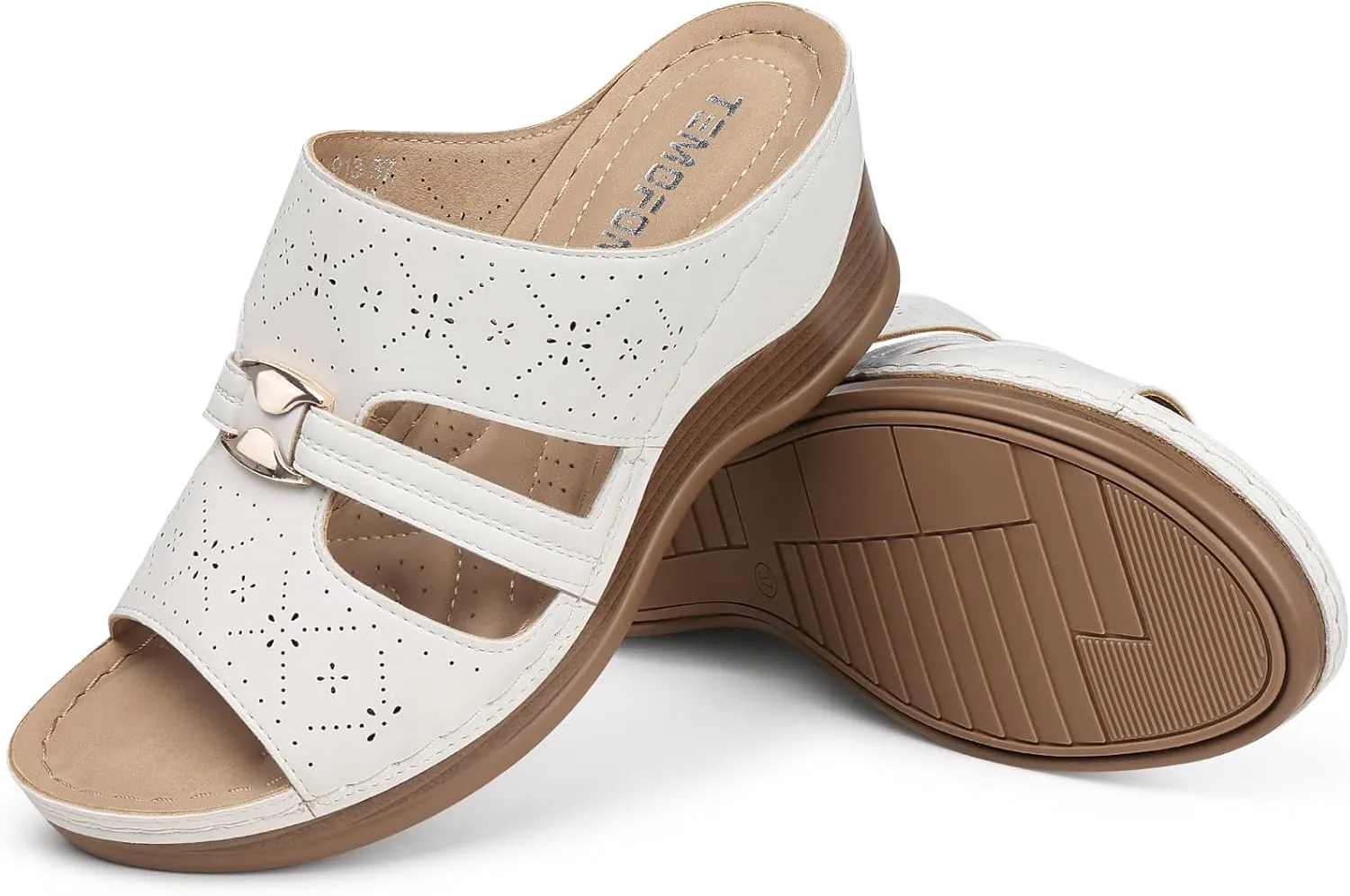 TEMOFON Sandals for Women Summer Wedge: Soft Hollow Out Dressy Slides Sandals, Rubber Sole, Comfortable Walking, Casual Slip on Platform Shoes
