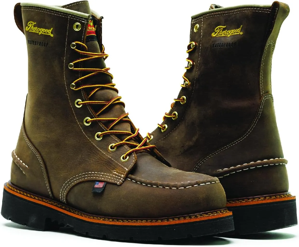 Thorogood 1957 Series 8” Waterproof Moc Toe Work Boots for Men - Soft Toe, Full-Grain Leather with Comfort Insole and Slip-Resistant Heel Outsole; EH Rated