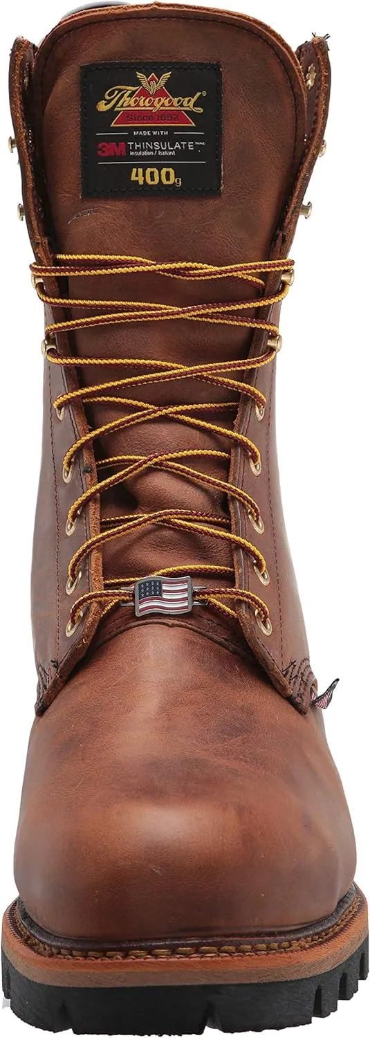 Thorogood Logger Series 9” Waterproof Insulated Steel Toe Work Boots for Men - Premium Leather with 400g Thinsulate and Vibram Slip-Resistant Heel Outsole