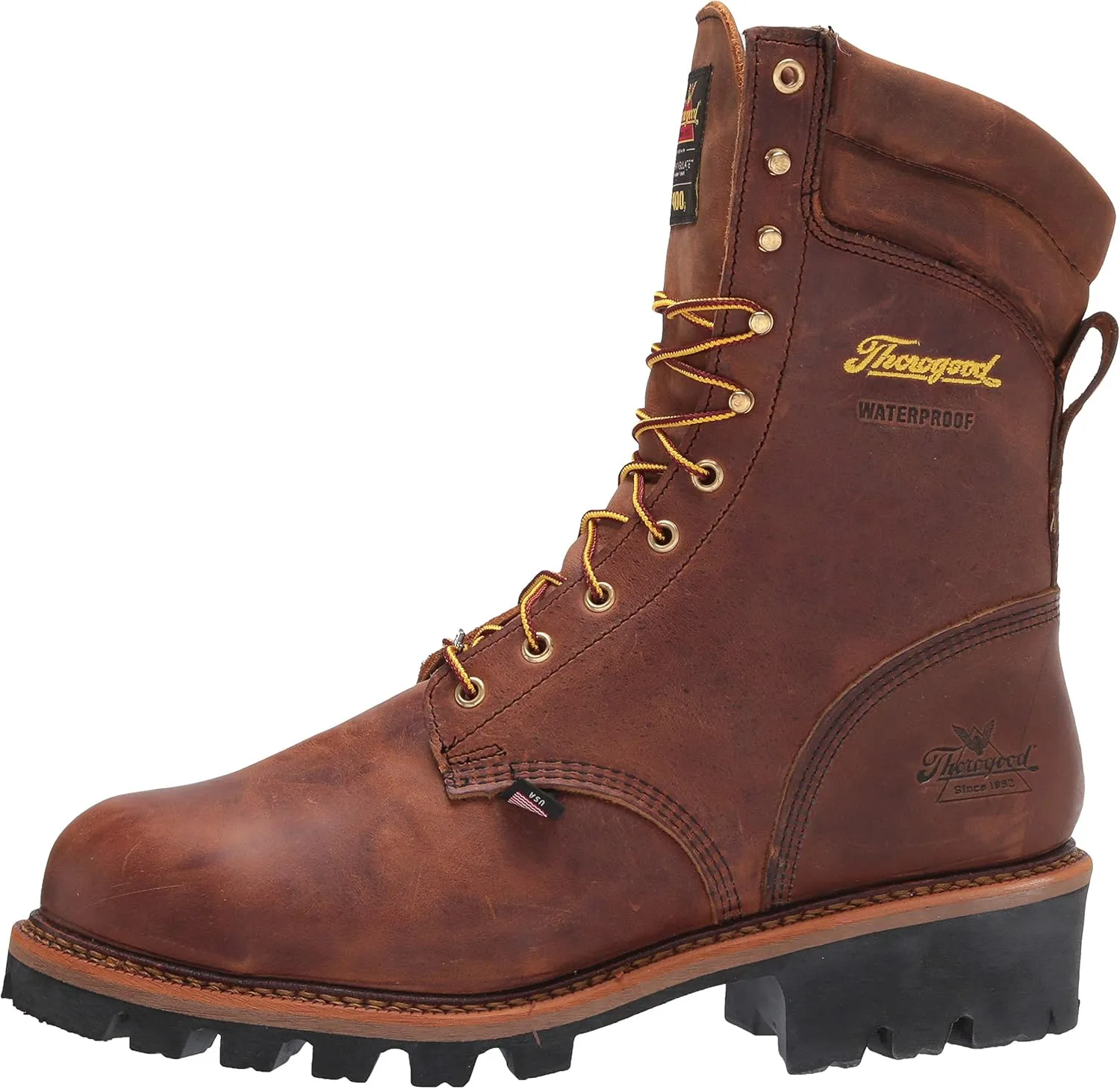 Thorogood Logger Series 9” Waterproof Insulated Steel Toe Work Boots for Men - Premium Leather with 400g Thinsulate and Vibram Slip-Resistant Heel Outsole