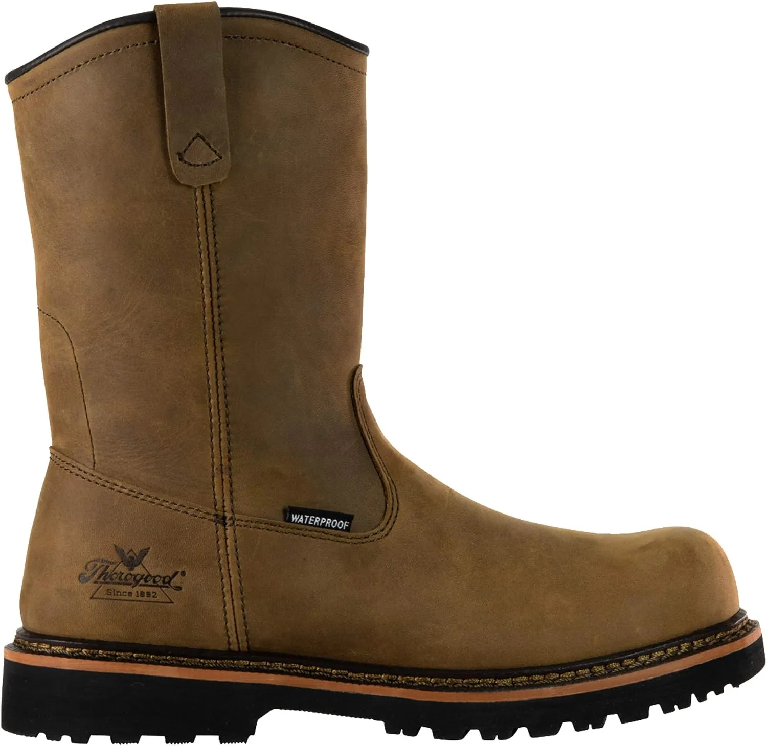 Thorogood V-Series 11” Waterproof Pull On Wellington Boots for Men - Premium Leather with Composite Safety Toe, Comfort Insole, and Chevron Traction Outsole; ASTM Rated