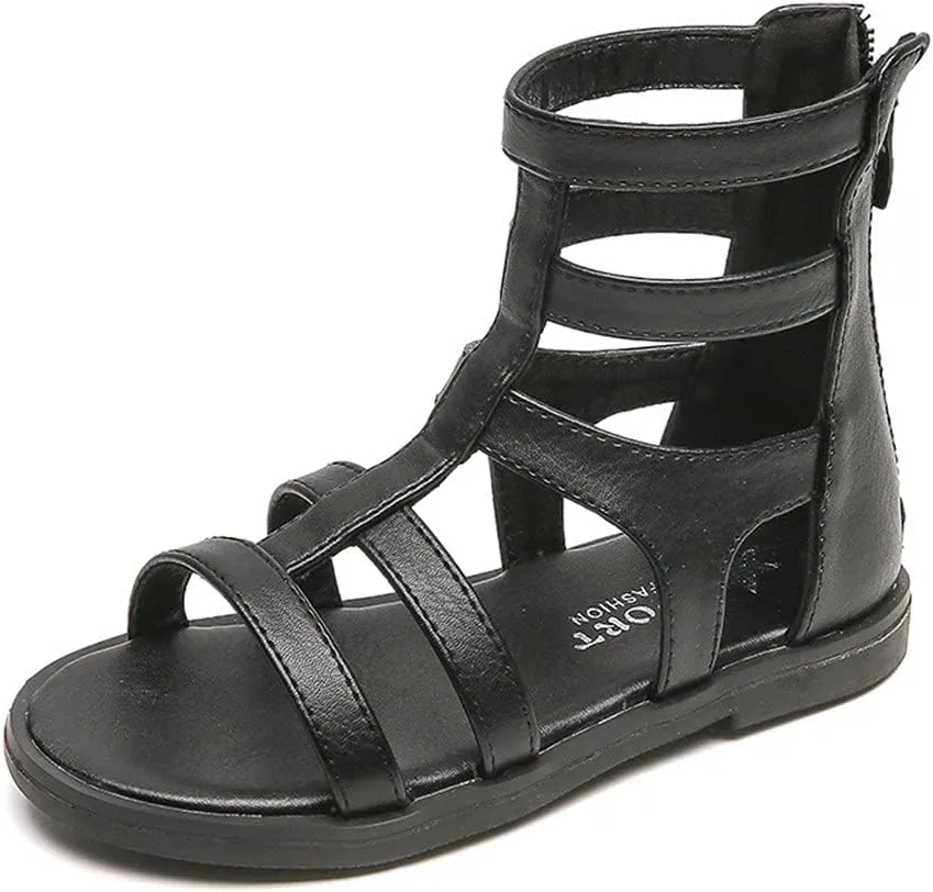 Toddler Little Girls Summer Zipper Open Toe Gladiator Sandals Fashion Summer Boots Dress Flats