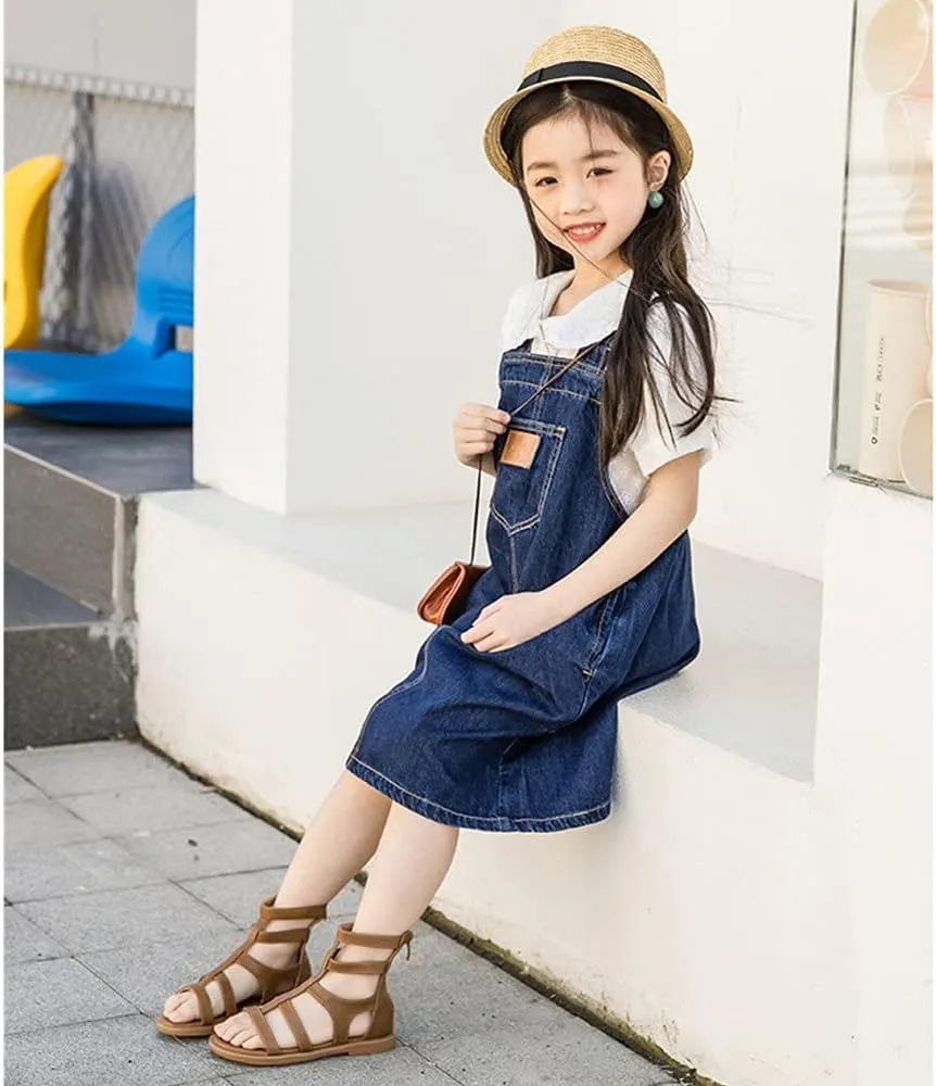 Toddler Little Girls Summer Zipper Open Toe Gladiator Sandals Fashion Summer Boots Dress Flats