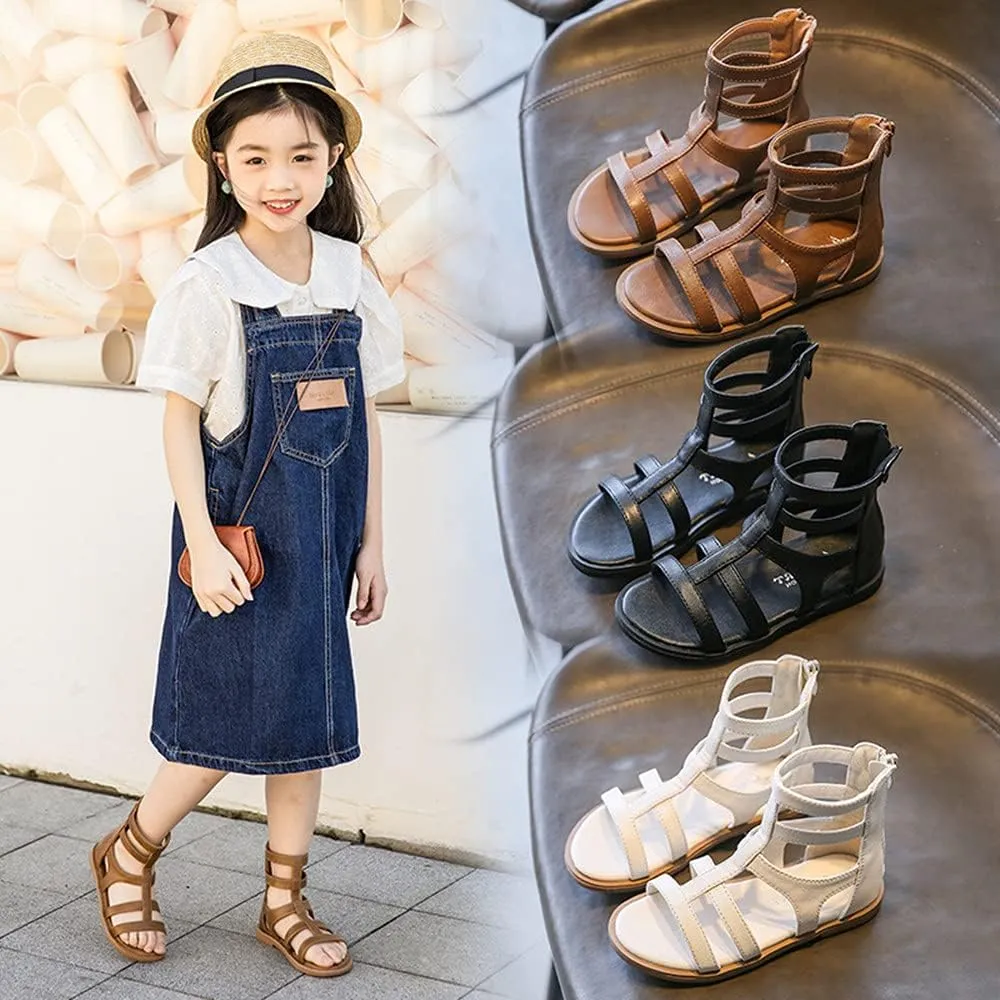 Toddler Little Girls Summer Zipper Open Toe Gladiator Sandals Fashion Summer Boots Dress Flats