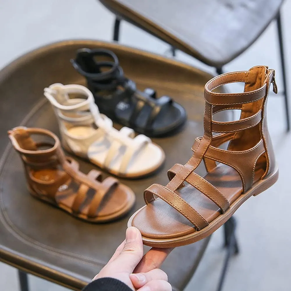 Toddler Little Girls Summer Zipper Open Toe Gladiator Sandals Fashion Summer Boots Dress Flats