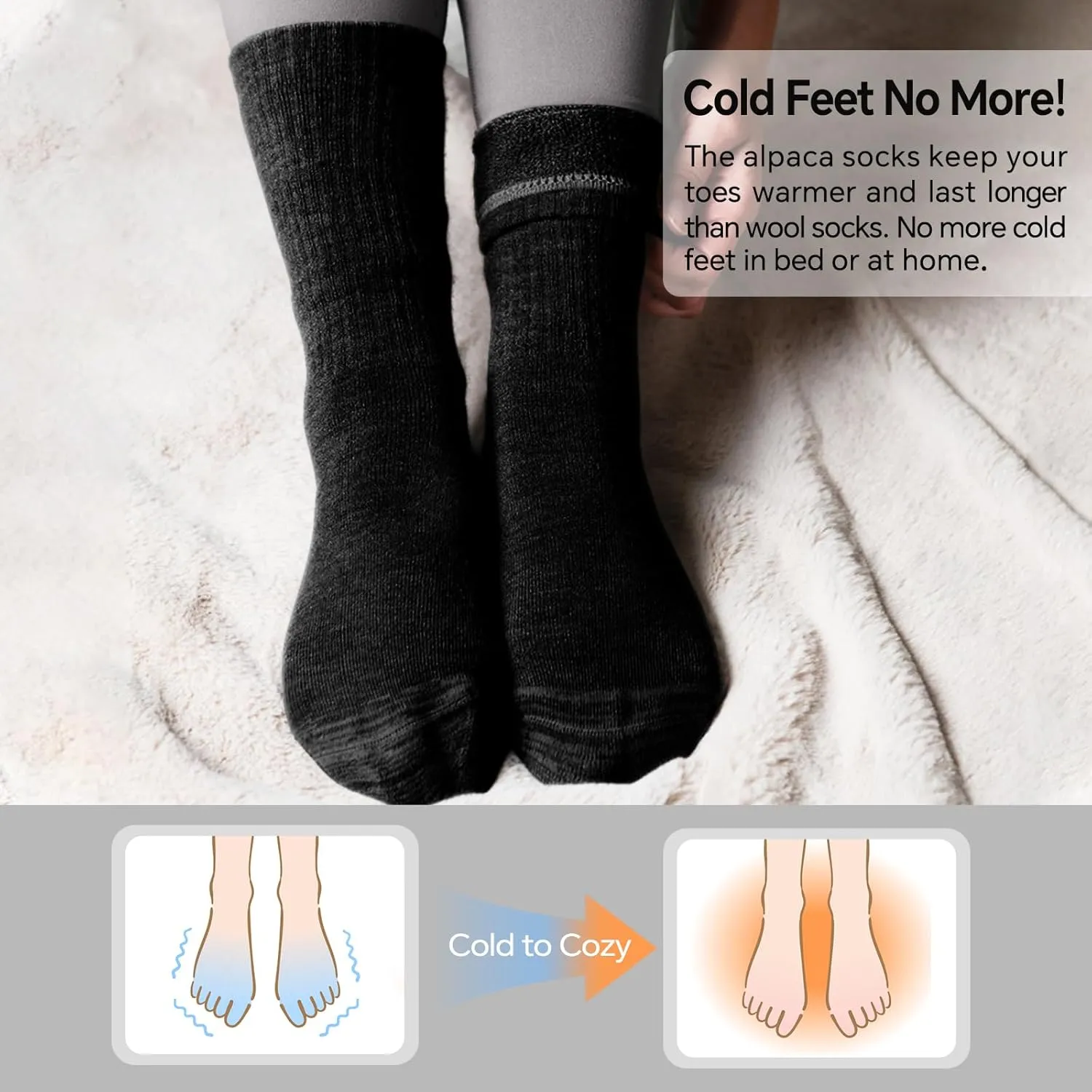 Toughland Alpaca Wool Socks for Men and Women - Non-Itchy, Full Cushion Warm Crew Socks - for Cold Weather, Hiking