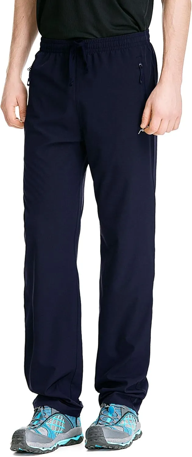 TRAILSIDE SUPPLY CO. Mens Lightweight Track Pants,Stretchy Pants with Zipper Pockets,Loose Fit