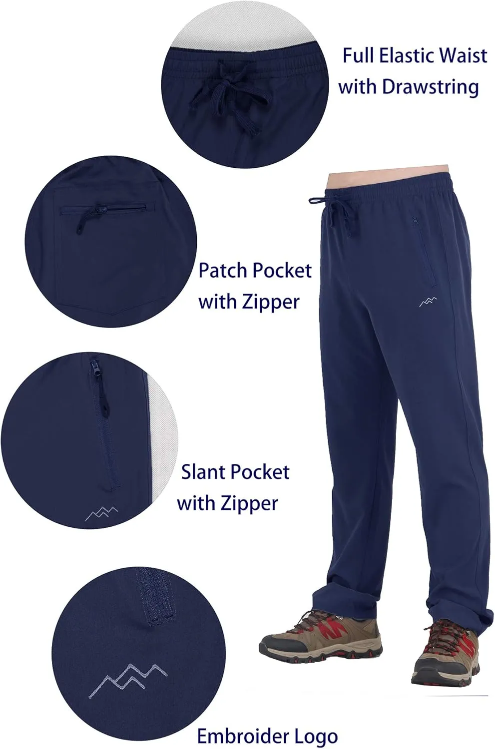 TRAILSIDE SUPPLY CO. Mens Lightweight Track Pants,Stretchy Pants with Zipper Pockets,Loose Fit
