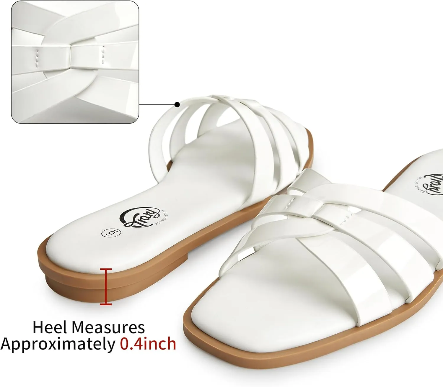 Trary Women's Flat Sandals Open Square Toe Slip on Slippers Casual Dressy Comfortable Soft Leather Summer Fashion Slide Sandals for Women Vacation Beach Party