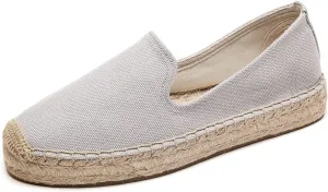 U-lite Women's Classic Slip on Flat Shoes Casual Cap-Toe Platform Simple Espadrille Canvas Loafers