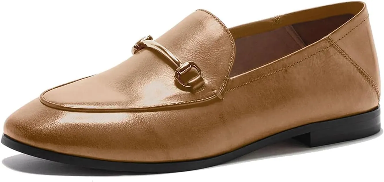 U-lite Women's Cow Leather Slip On Loafers Metal Decoration Flat Mules