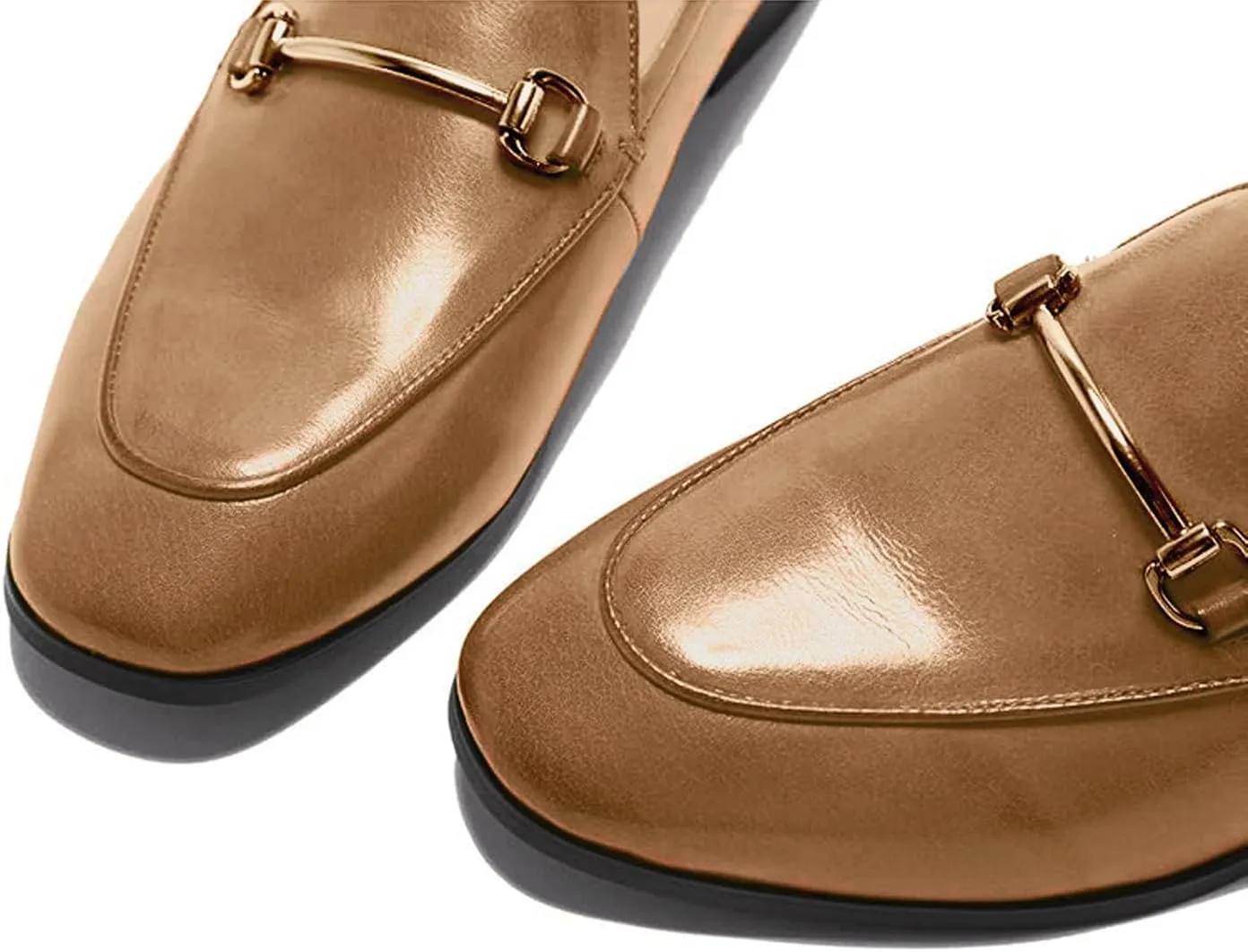 U-lite Women's Cow Leather Slip On Loafers Metal Decoration Flat Mules