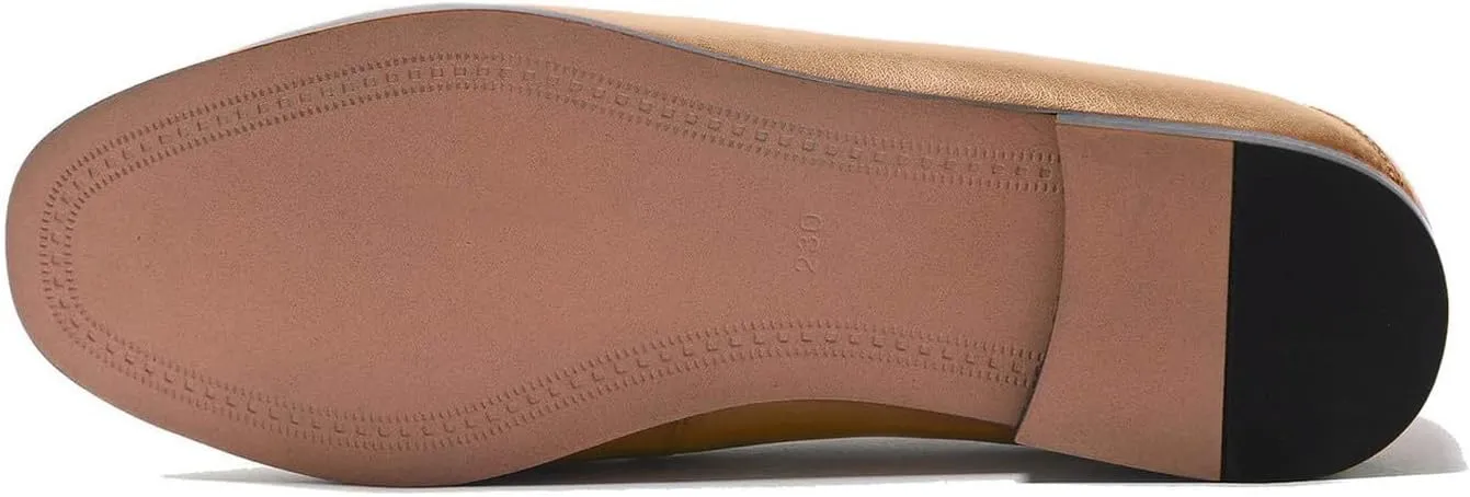 U-lite Women's Cow Leather Slip On Loafers Metal Decoration Flat Mules