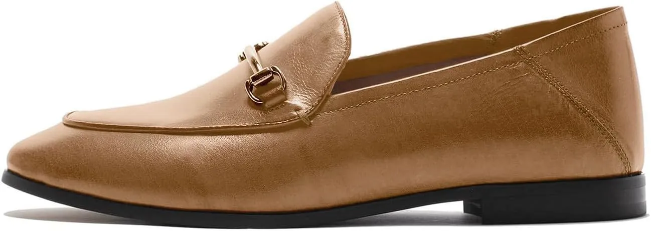 U-lite Women's Cow Leather Slip On Loafers Metal Decoration Flat Mules