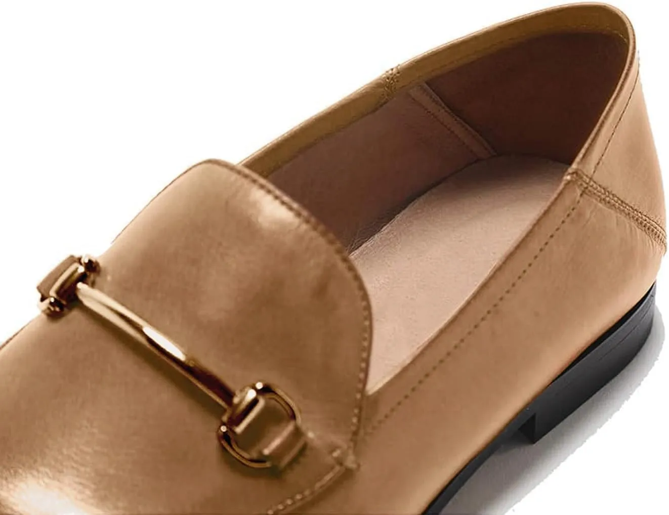 U-lite Women's Cow Leather Slip On Loafers Metal Decoration Flat Mules