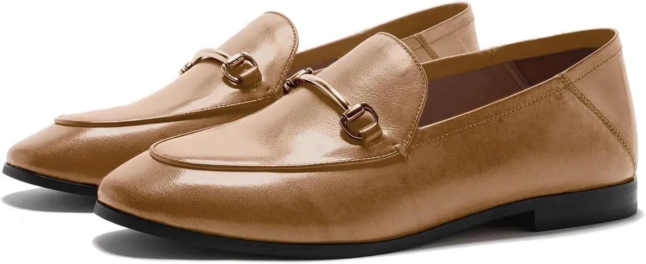 U-lite Women's Cow Leather Slip On Loafers Metal Decoration Flat Mules