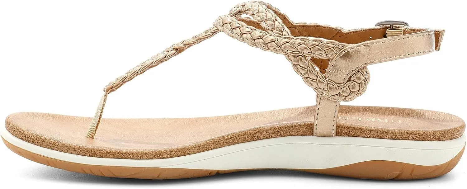 UBFEN Womens Flat Sandals Dress Braided T-Strap Thong Sandals with Arch Support Comfortable for Walking