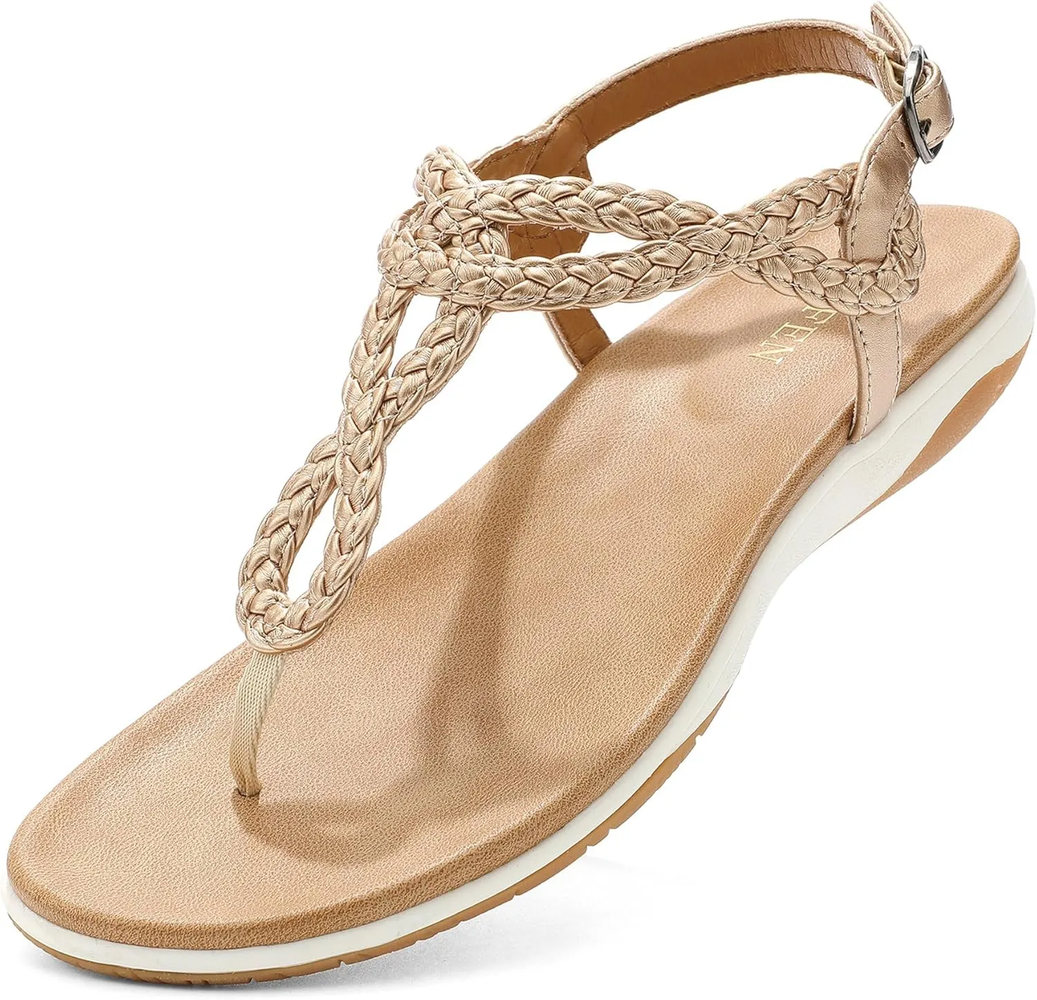 UBFEN Womens Flat Sandals Dress Braided T-Strap Thong Sandals with Arch Support Comfortable for Walking