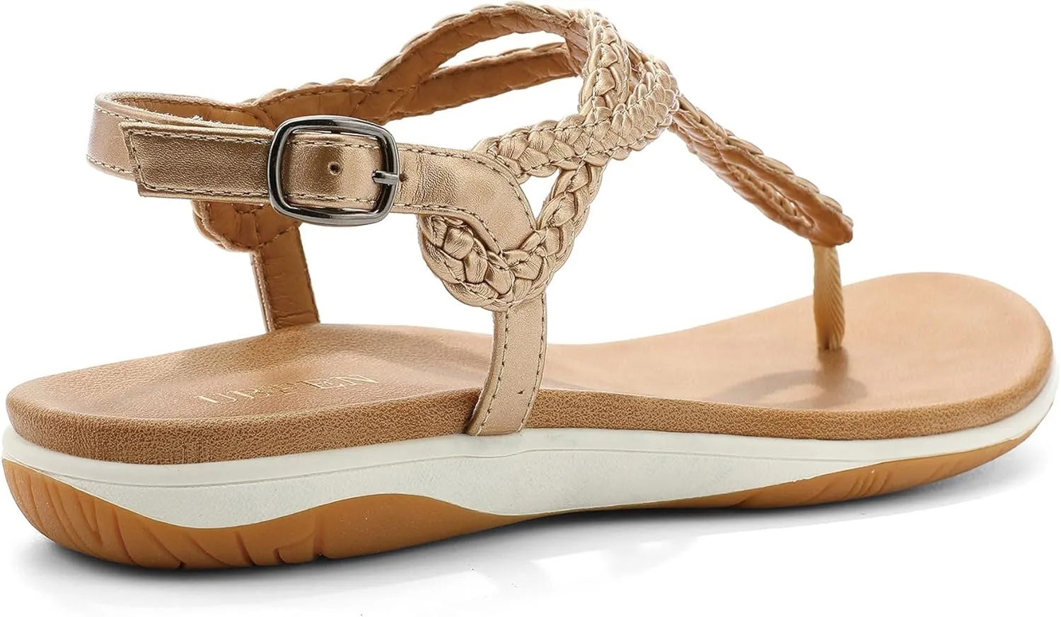 UBFEN Womens Flat Sandals Dress Braided T-Strap Thong Sandals with Arch Support Comfortable for Walking