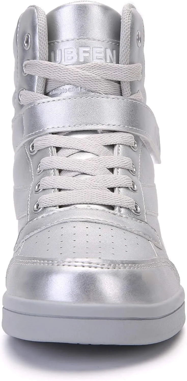 UBFEN Womens High Top Ankle Support Sneakers Vibrant Colour Hidden Wedge Heel Retro 80s Tennis Shoes for Girls Cosplay Removable Insole Backpacking Boots