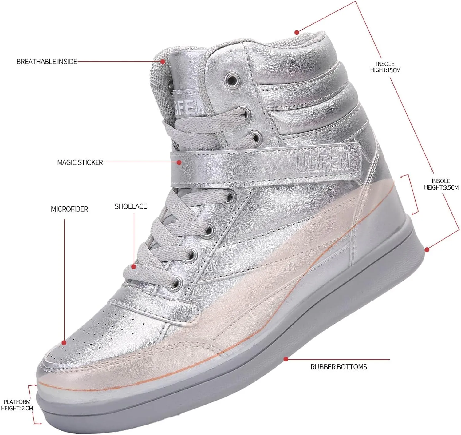 UBFEN Womens High Top Ankle Support Sneakers Vibrant Colour Hidden Wedge Heel Retro 80s Tennis Shoes for Girls Cosplay Removable Insole Backpacking Boots