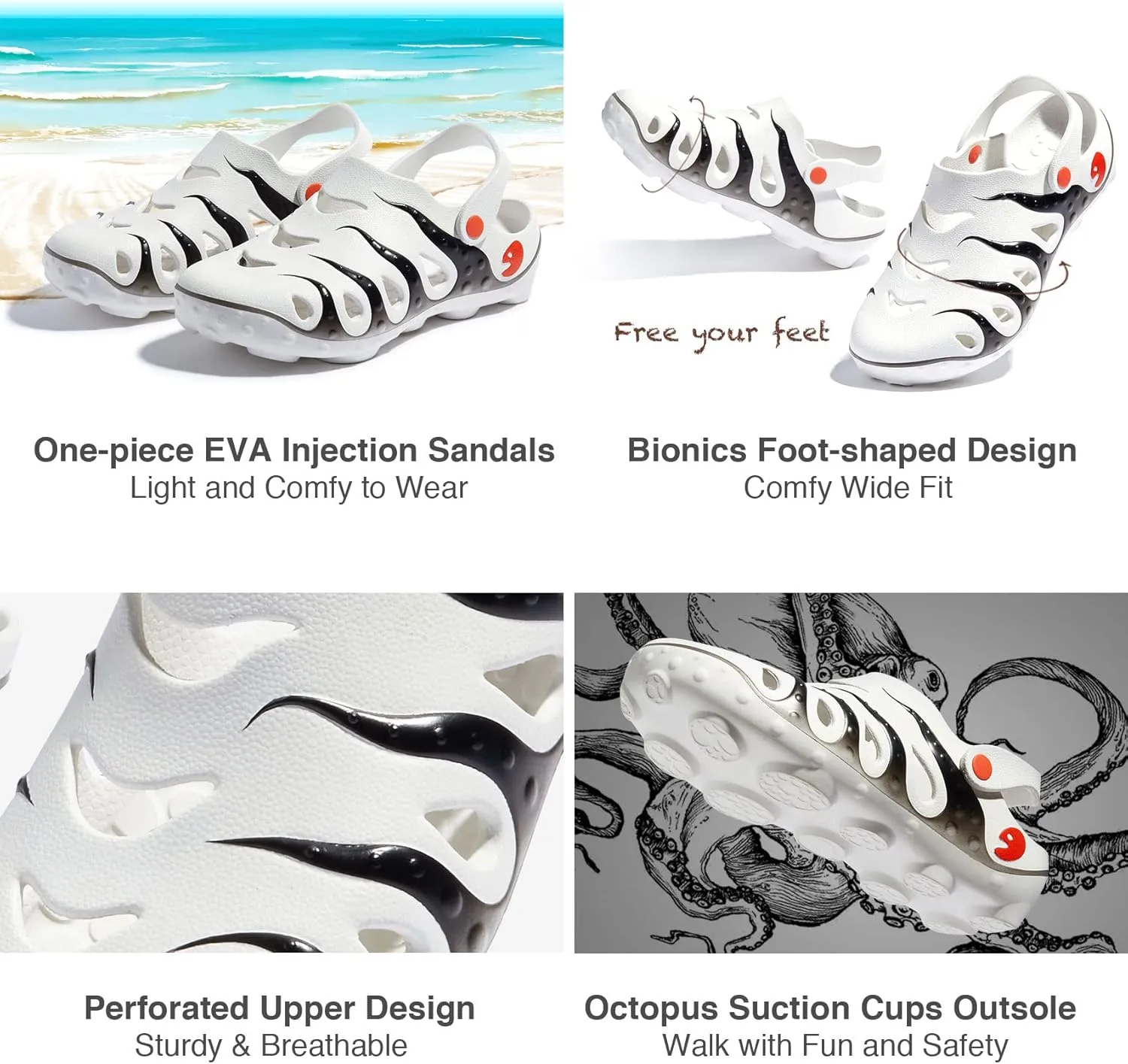 UIN Men's Clog Garden Shoes Slip On Beach Outdoor Slippers Sandals Octopus
