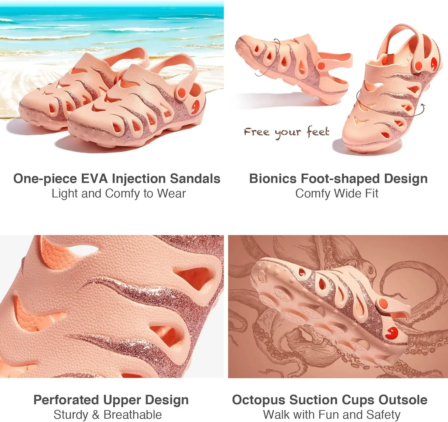 UIN Women's Clog Garden Shoes Slip On Beach Outdoor Slippers Sandals Octopus Ⅰ