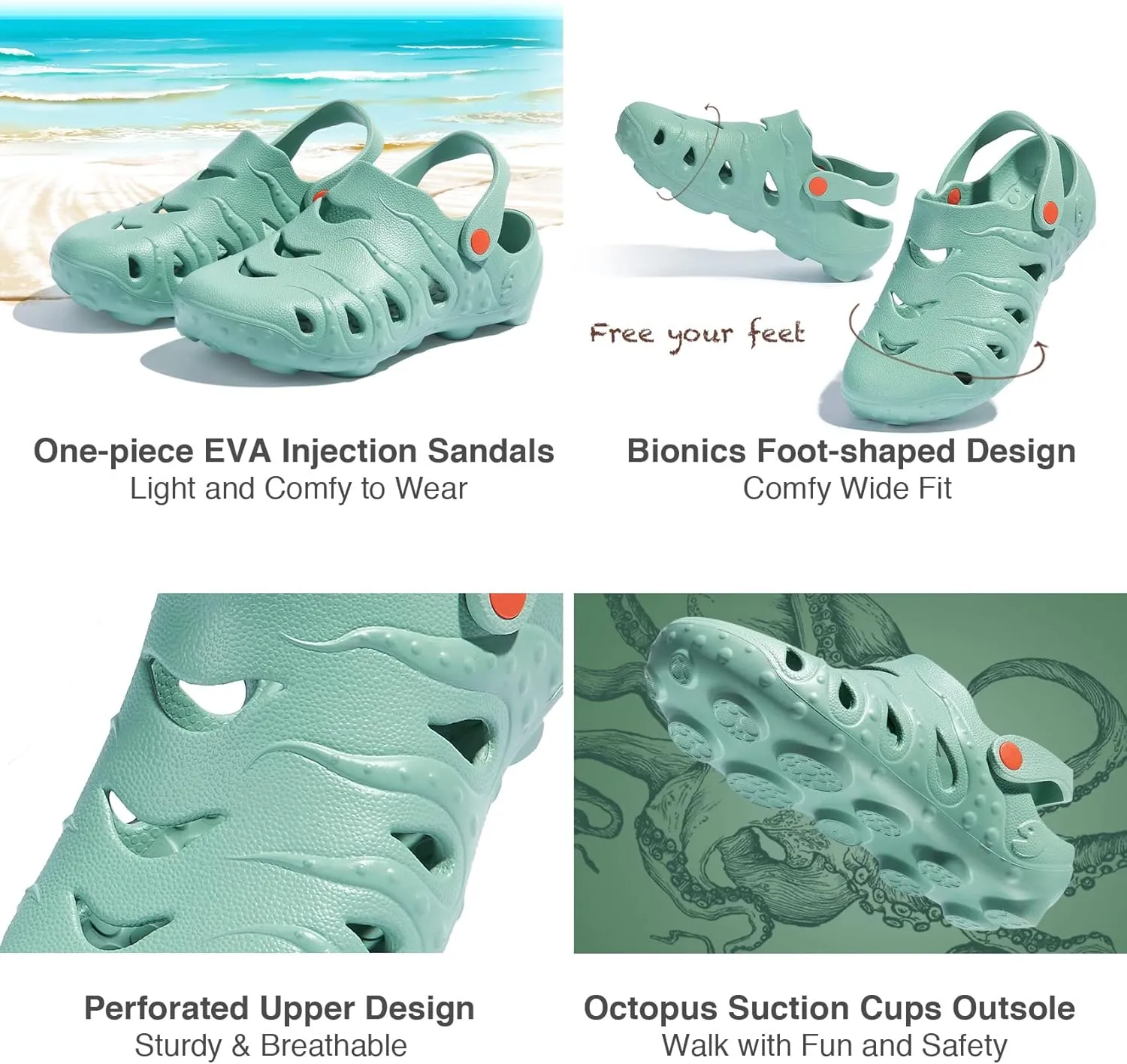 UIN Women's Clog Garden Shoes Slip On Beach Outdoor Slippers Sandals Octopus Ⅰ