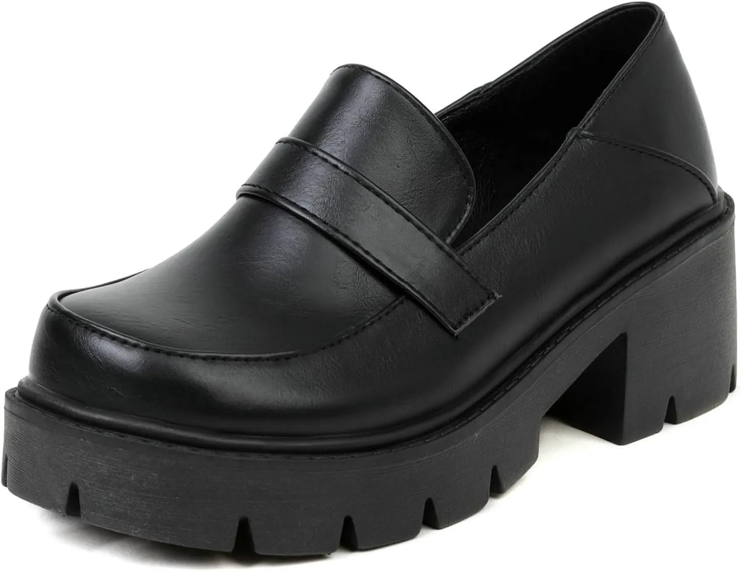Uniquelly Platform Loafers for Women Chunky Loafers Round Toe Penny Loafers Lug Sole Mid Heel Slip On Comfort Fashion Business Work Shoes