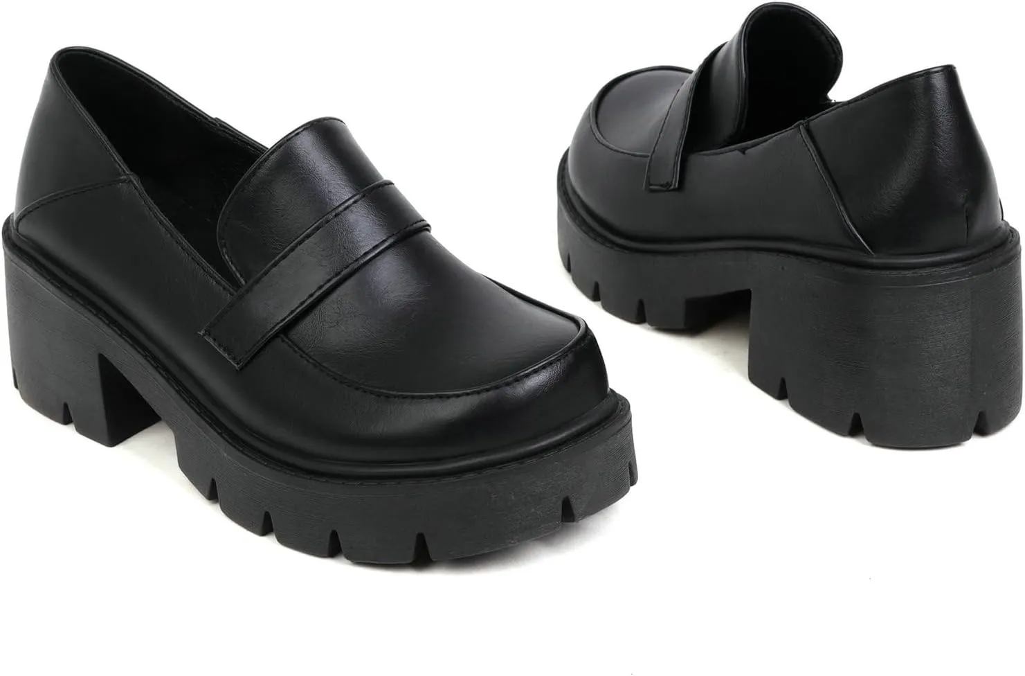 Uniquelly Platform Loafers for Women Chunky Loafers Round Toe Penny Loafers Lug Sole Mid Heel Slip On Comfort Fashion Business Work Shoes