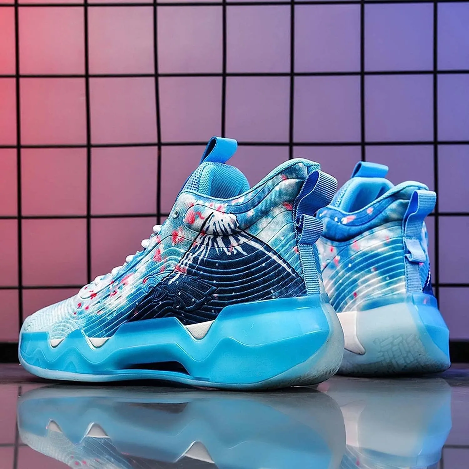 Unisex Fluorescent Basketball Shoes Sneakers Super Light High Top Graffiti Style Combat Basketball Boots