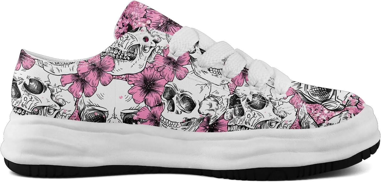 Unisex Skull Canvas Shoes Fashion Sneakers Low Top Flat Casual Tennis Walking Shoes for Men Women