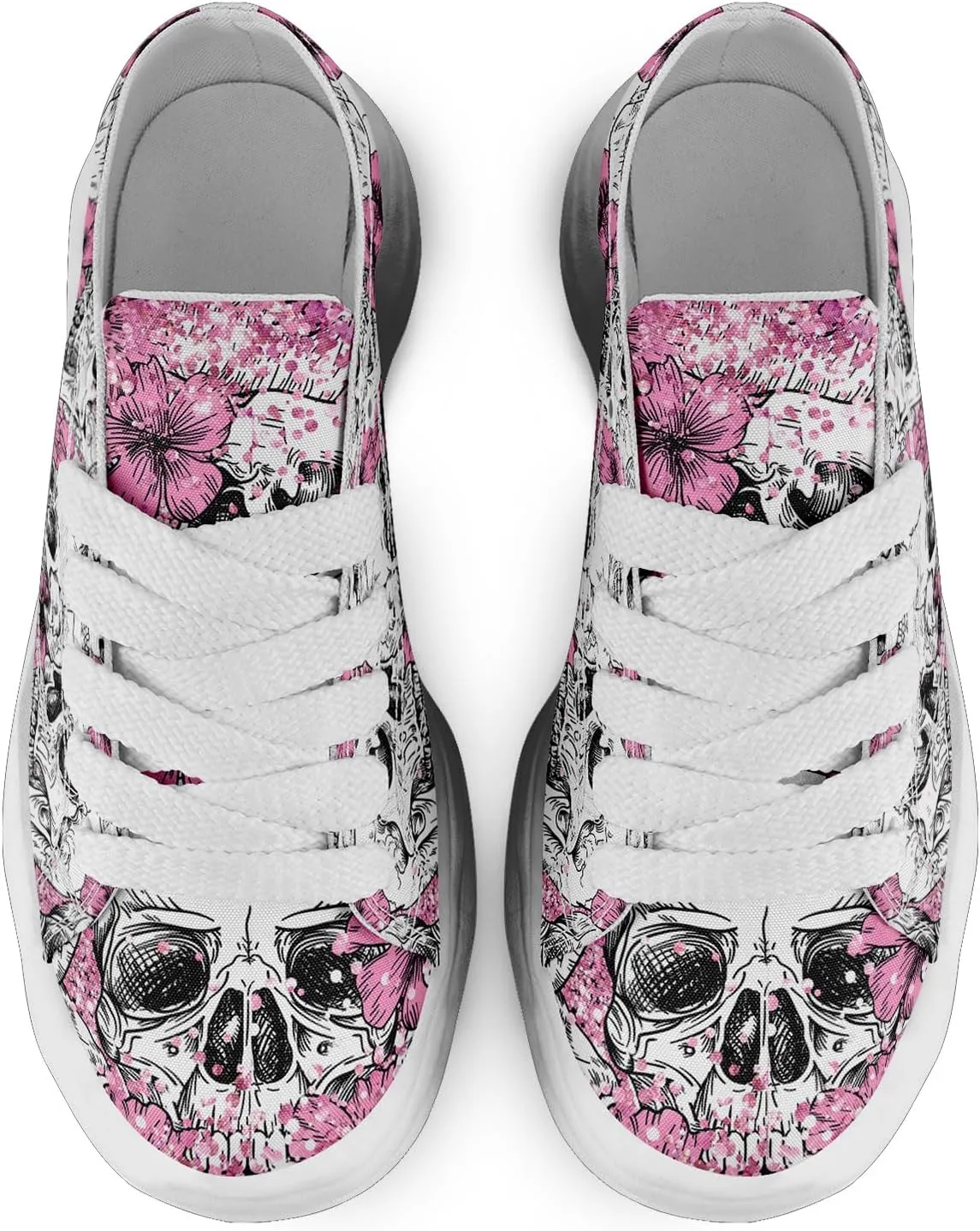 Unisex Skull Canvas Shoes Fashion Sneakers Low Top Flat Casual Tennis Walking Shoes for Men Women