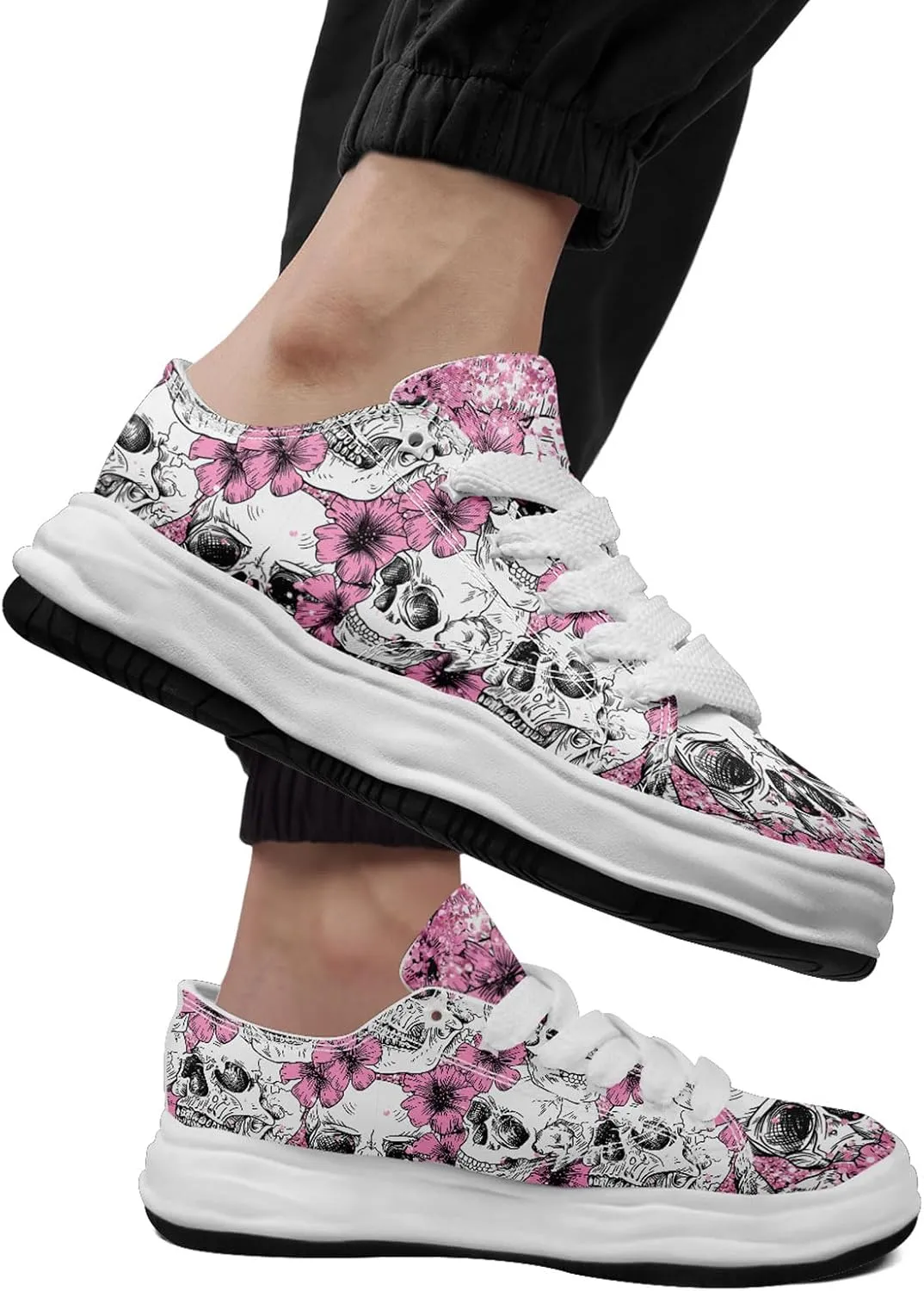 Unisex Skull Canvas Shoes Fashion Sneakers Low Top Flat Casual Tennis Walking Shoes for Men Women