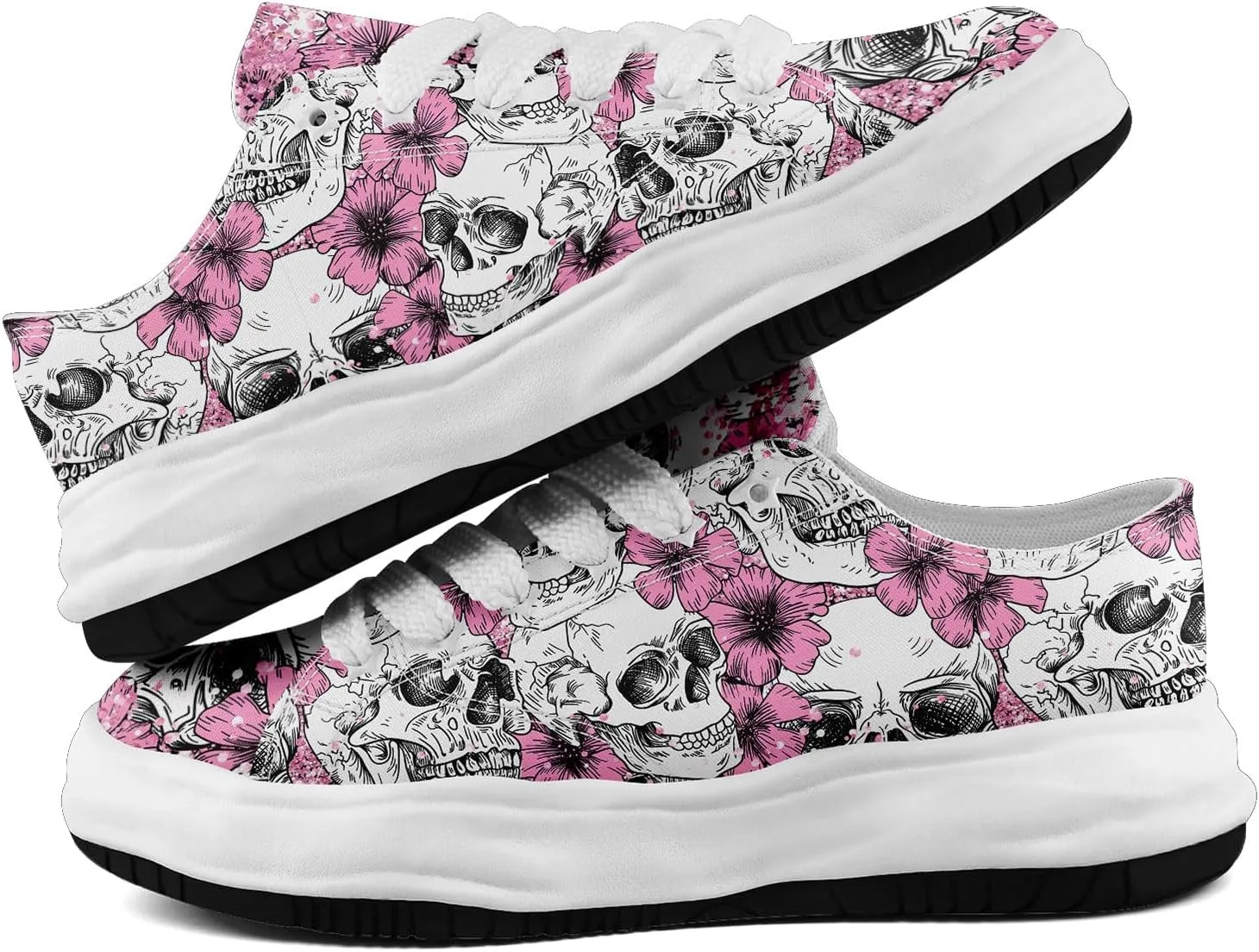 Unisex Skull Canvas Shoes Fashion Sneakers Low Top Flat Casual Tennis Walking Shoes for Men Women