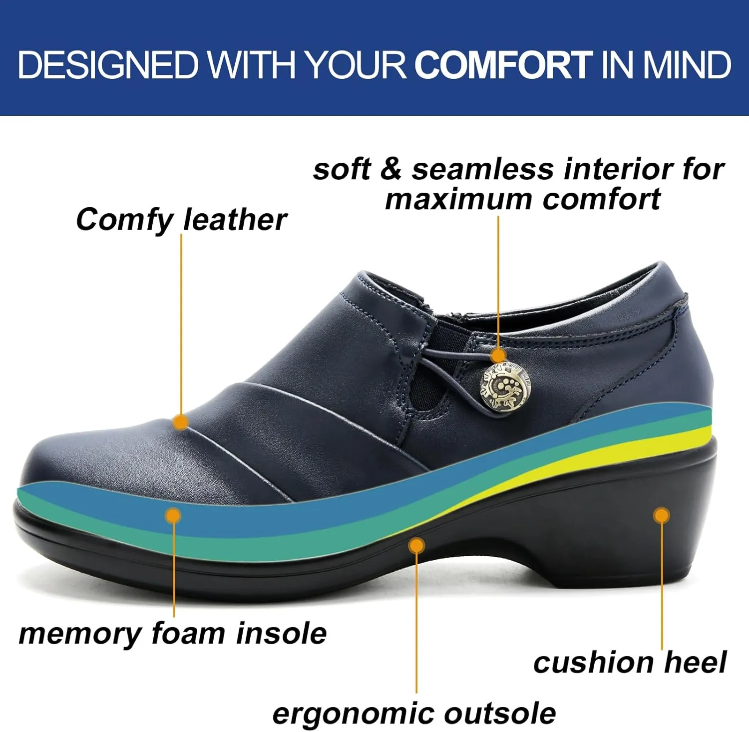 UZB Loafers for Womens Comfort Dressy Low Heel Office Work Shoes