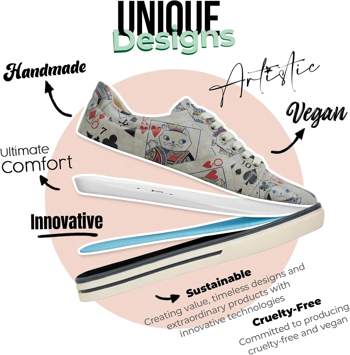 Vegan Leather Sneakers for Women - Handmade and Unique Design Fashion Sneakers for Women