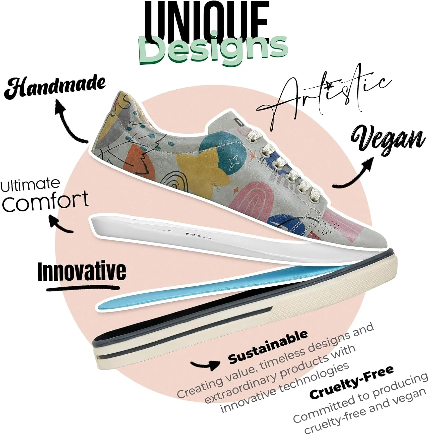 Vegan Leather Sneakers for Women - Handmade and Unique Design Fashion Sneakers for Women